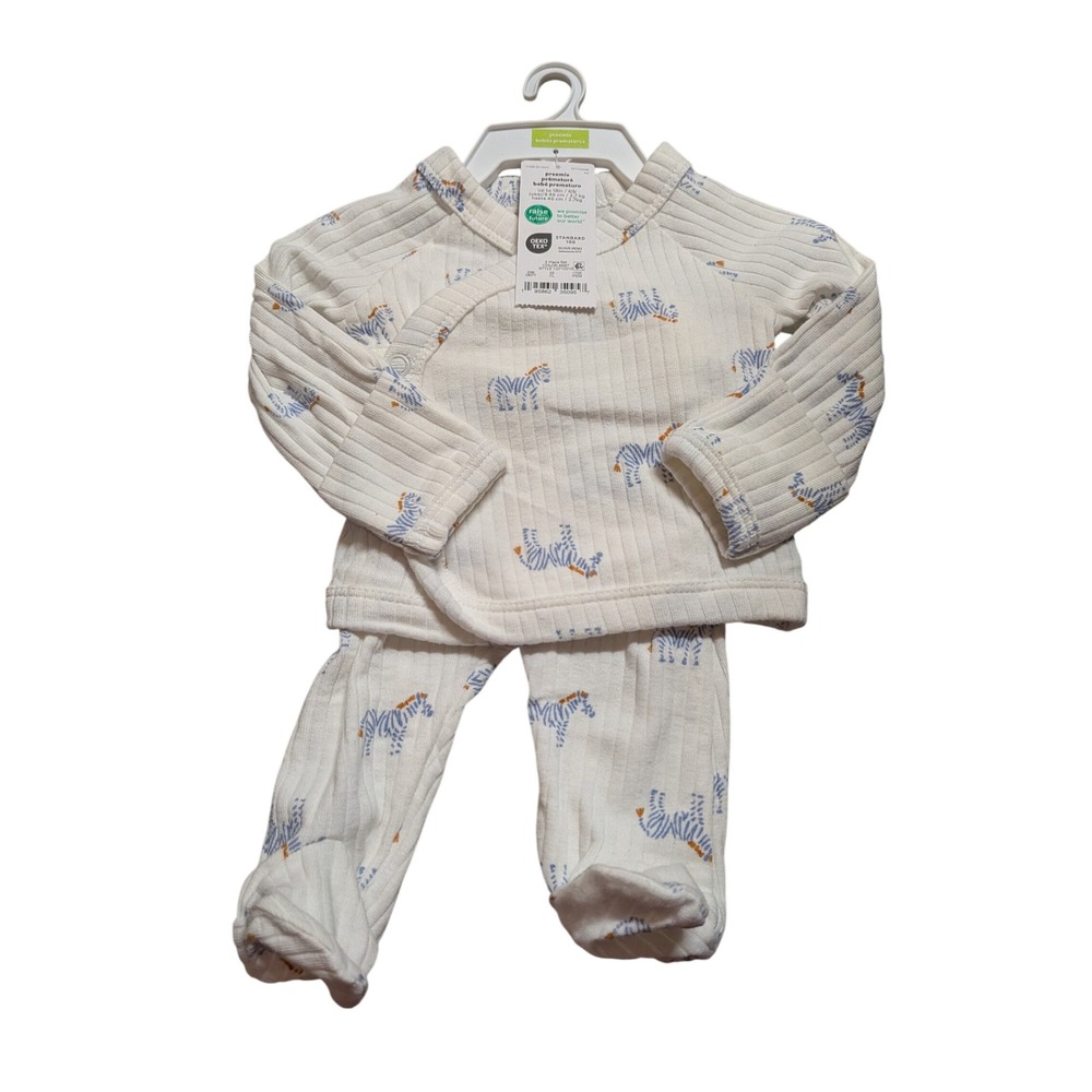 Carters Just One You Newborn Zebra Ribbed Kimono Top and Footed Pants Set White